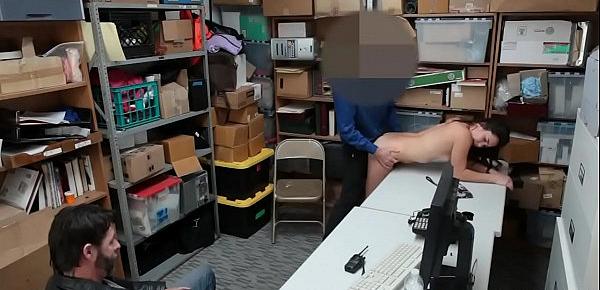  Teen shoplifter fucked by security while dad watches